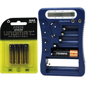 **BRAND NEW** 12-Type Battery Tester (Blue) with LCD Display + 4x AAA Batteries - Picture 1 of 7