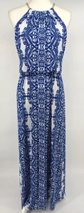 Bisou Bisou Sleeveless Blue White Geometric Maxi Dress Women's Size 6 EUC - Picture 1 of 12