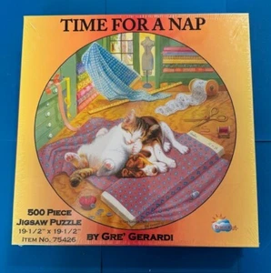 TIME FOR A NAP Gre' Gerardi 500pc puzzle kitten Puppy suns Out 19x19 RARE NEW FS - Picture 1 of 4