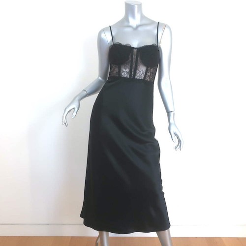 VALENTINO Abito midi Cami NYC Maureen in raso con inserti in pizzo nero taglia 4