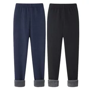2-Pack Girls Leggings Footless Fleece Lined Tight Thick Warm Pant Trousers - Picture 1 of 17