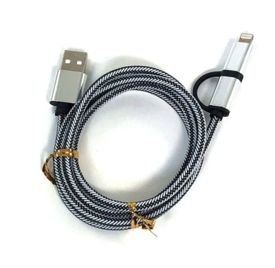 2 in 1 Braided Nylon USB Fast Charger Cable For IOS iPhone Samsung Data Charging - Image 1 of 4