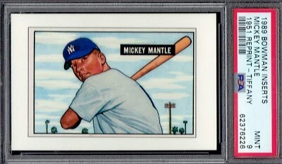 1989 Bowman TIFFANY 1951 Mickey Mantle RC Reprint.  PSA 9 MINT.  (TX6237-C).* - Image 1 of 2