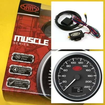 SAAS Muscle SG31632? Speedometer + GPS antanae 220 KPH In dash Black 89mm 3-1/2" - Image 1 of 4