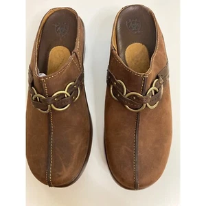 ARIAT Women's 6.5B Western Brown Leather Clogs Open Back Comfort Slip-on Mules - Picture 1 of 13