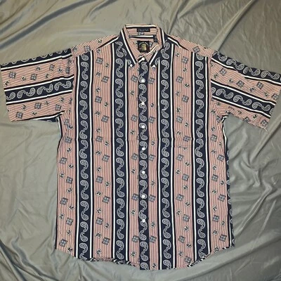 Salty Dog Gant Imperial Poplin Short Sleeve Red White Blue Paisley Shirt  XLT - Image 1 of 4