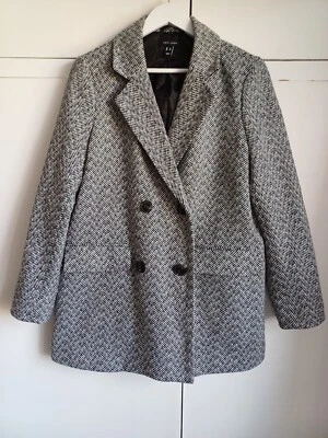 New Look Black White Herringbone Blazer Jacket UK 12 Mid Length Tweed Style  - Image 1 of 4