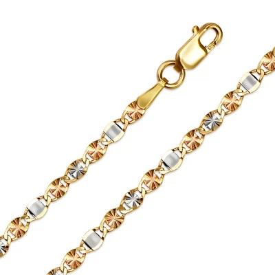 14K Tricolor Solid Gold Valentino 3+1 D/C Necklace 2-3mm Men Women Chain 16"-24" - Image 1 of 4