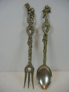 VINTAGE FIRENZE SOUVENIR LÖFFEL MIT CHERUB & GABEL MIT LÖWE - Bild 1 von 6