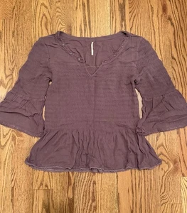 Free People gesmoktes Boho-Top Crinkle Gaze mauve/hazy lila Größe Large gebraucht, in einwandfreiem Zustand - Bild 1 von 8