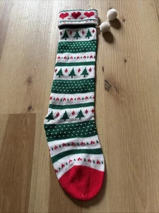 Vintage Christmas Stocking With Hearts And Trees Red White & Green - Picture 1 of 6