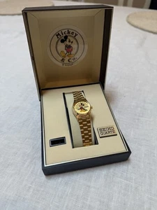 Vintage 1987 Seiko Quartz Mickey Mouse Watch - Gold Tone - Mint In Box - Disney - Picture 1 of 4