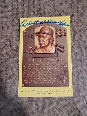 Al Kaline Signed HOF Plaque Postcard Yellow Autograph RARE FULL NAME JSA - Image 1 of 2