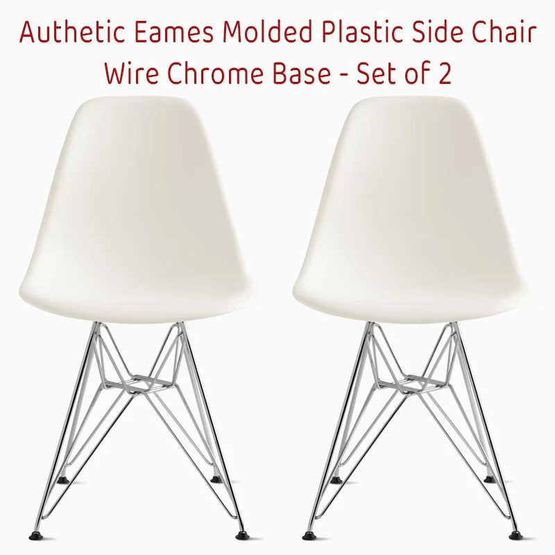 Auténticas sillas laterales de plástico Herman Miller Eames blancas - base cromada - juego de 2 Foto 1 de 2