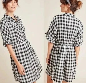 Anthropologie PORRIDGE Women Checker Dress Sz M White Black Gingham 2-20 - Picture 1 of 14