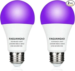 FAGUANGAO LED Black Light Bulb,12W(100Watt Equivalent) A19 UV - Picture 1 of 4