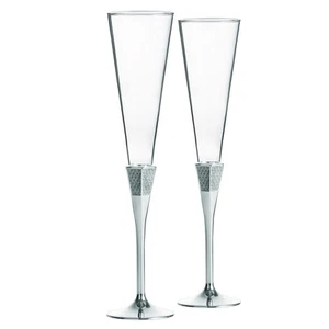 Lot of 2 WATERFORD Crystal Lismore Diamond Toasting Flutes Wedding ~ 11” Silver - Picture 1 of 9