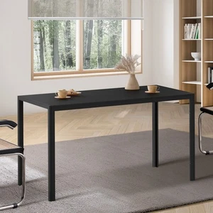 Oikiture 140cm Dining Table Rectangular Kitchen Table with Metal Leg Black - Picture 1 of 10