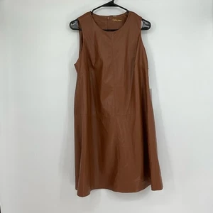 Calvin Klein Brown Faux Leather Sleeveless Midi Dress Size 8 NEW - Picture 1 of 6