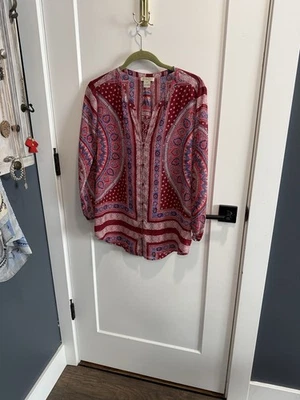 Blusa boho mediana con estampado de cachemira ligeramente transparente de gran tamaño Lucky Brand usada en excelente estado Foto 1 de 4