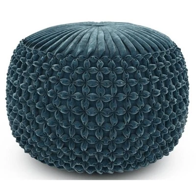 Pemberly Row Contemporary Boho Round Pouf in Teal Velvet Fabric - Image 1 of 4