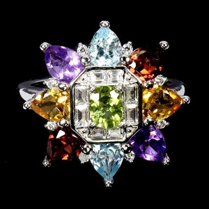 925 Sterling Silver Ring Oval Peridot Amethyst Citrine Topaz Gemstone Jewelry 7 - Picture 1 of 14