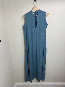 Fil De Vie Maxi Dress Pure Linen Size S Light Blue Plunge Neck Minimal Luxury - Picture 1 of 8