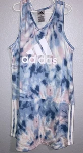 Adidas Blue Pink Tie Dye Curved Hem Tank Dress Girls Size XL AZ4611 NWT - Picture 1 of 7