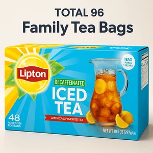 Lipton Decaf Black Iced Tea Familiengröße Beutel 48 Ct 2er Pack insgesamt 96 Teebeutel - Bild 1 von 12