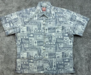 RJC Hawaiian Shirt Large Tribal Dual Tone Short Sleeve Button Front Ocean Mens - Picture 1 of 14