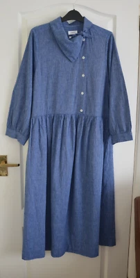 Vestido Camisa Toast Algodón y Lino Talla 12 Azul Cambray Cuello Atado Bolsillos Midi Foto 1 de 4