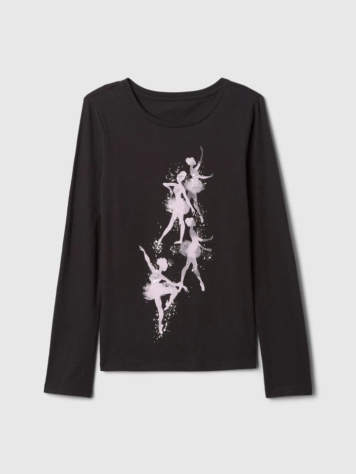 GAP Girl's Kids 100% Soft Cotton Long Sleeve Graphic T-Shirt with Foil Details - Image 1 of 1