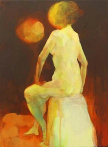 NEW ORIGINAL CHIHO IWASE "Two Moons in the Night Sky" ACRYLIC CANVAS PAINTING - Picture 1 of 1