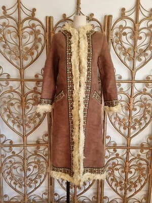 Vintage Abercrombie and Fitch sheepskin fur 70s afghan jacket coat S embroidered - Image 1 of 4