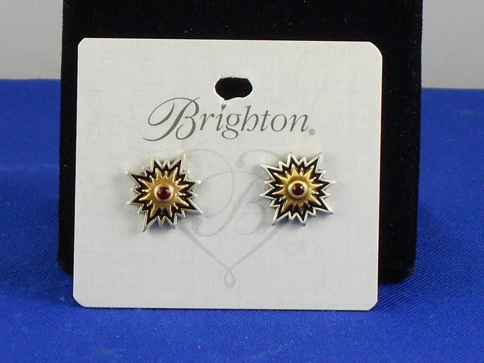 Brighton Brushed Two Tone Plated DYNASTY SOL Siam Red Post Stud Earrings $48 - Image 1 of 1