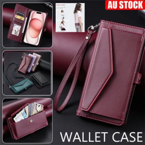 Wallet Case For iPhone 16 15 14 13 12 11 Pro Max 8 Plus Leather Shockproof Cover - Picture 1 of 75