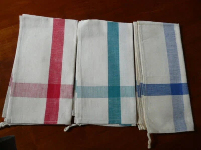 3 anciens torchons en lin métis à liteaux avec accroche neufs - Photo 1/4