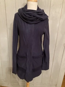 Beyond Yoga Scarf Sweater Fleece Jacket Navy Blue Organic Cotton Size M - Picture 1 of 11