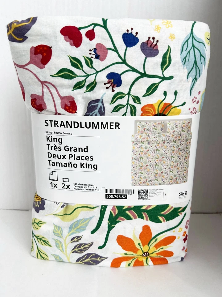 IKEA STRANDLUMMER King Duvet Cover Set Multicolor/Floral Pattern 505.798.52