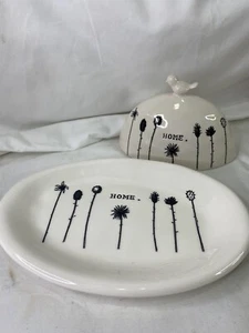 Seltener Rae Dunn Home Magenta Teller und Cloche schwarz und weiß Wildblumen Butter - Bild 1 von 17