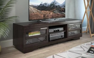 NEW Wide Wooden TV Bench Stand Entertainment Center Espresso Dark Brown/Black - Picture 1 of 6