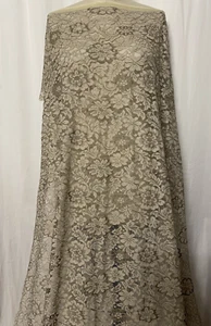 Exquisite Chantilly Lace Floral Taupe Viscose Alencon Fabric 3 Yards & 36" Wide - Picture 1 of 15