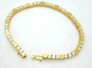 14K Yellow Gold Tennis Bracelet w Screws Cubic Zirconia (BTS684) - Picture 1 of 3