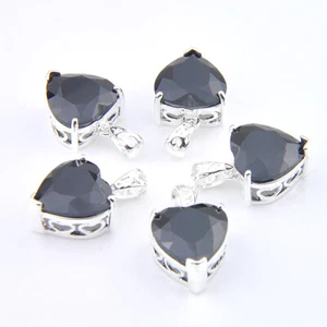 60% Off Best Price 5PCS Love Heart Genuine Black Onyx Silver Necklace Pendants - Picture 1 of 5