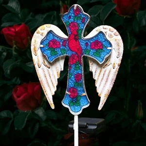 Memorial Solar Cross Lighted Yard Lawn Grave Cemetery Statue Garden Ornament NEW - Picture 1 of 6