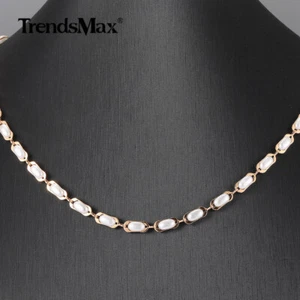 Collar de perlas blancas para mujer niña cadena de eslabones con clip relleno de oro rosa 585 - Imagen 1 de 8