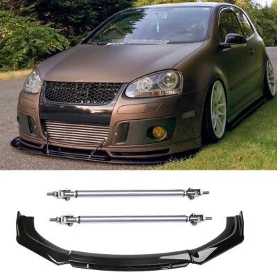 Kits de varillas divisoras de labios para parachoques delantero negro brillante para Volkswagen Jetta mk5 Foto 1 de 4