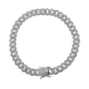 ANTI-TARNISH Sterling Silver 6mm Micro Pave Iced Miami Cuban CZ Tennis Bracelet - Picture 1 of 3