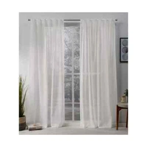Set of 2 Belgian Sheer Hidden Tab Top Curtain Panels Snowflake/White 50x108" ** - Picture 1 of 6