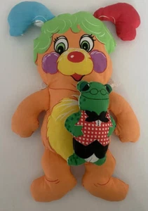 Vintage Orange Popples Plüsch Puzzle Stoffpuppe grüner Frosch Tasche 1985 Stofftier - Bild 1 von 5